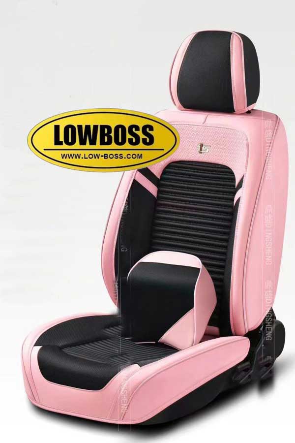 Half leather half fabric seat cover best for all seasons 1 Lowboss-Blush-Pink-Premium-Seat-Covers