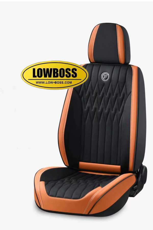 Half leather half fabric seat cover best for all seasons 1 Lowboss-BurntOrange-Premium-Seat-Covers