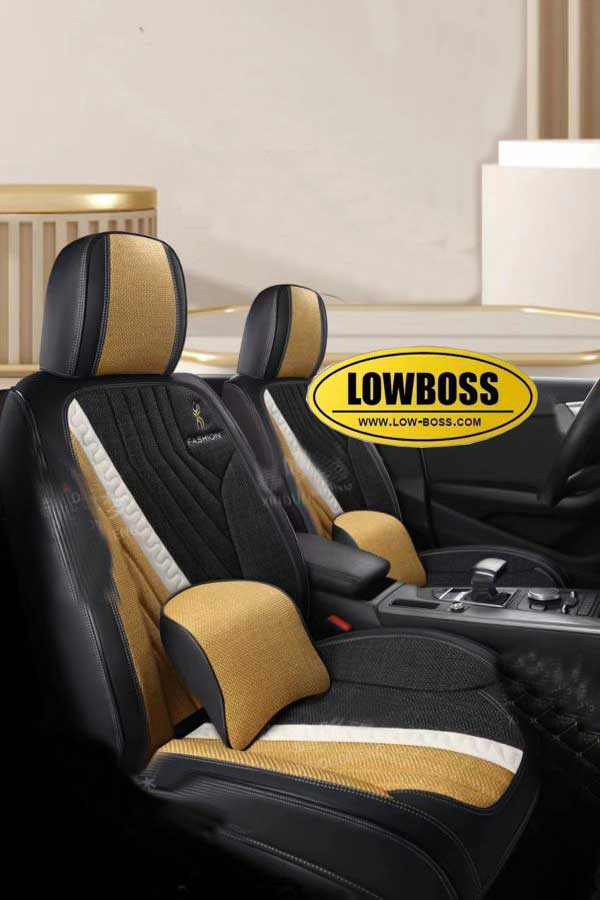 Half leather half fabric seat cover best for all seasons 1 Lowboss-Champagne-Gold-Premium-Seat-Covers