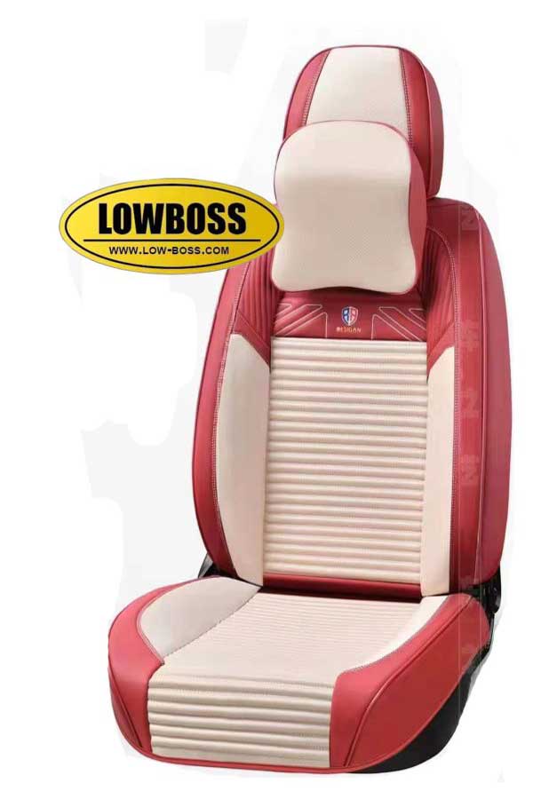 Half leather half fabric seat cover best for all seasons 1 Lowboss-Cherry-Red-Premium-Seat-Covers