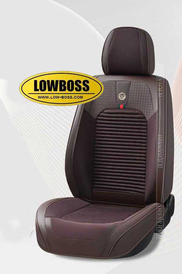 Half leather half fabric seat cover best for all seasons 1 Lowboss-Amber-Orange-Premium-Seat-Covers