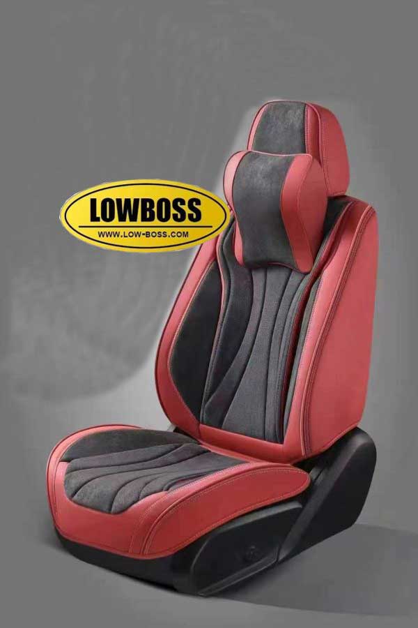 Half leather half fabric seat cover best for all seasons 1 Lowboss-Crimson-Red-Premium-Seat-Covers