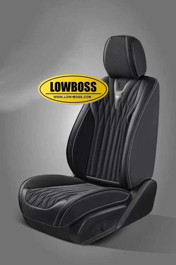 Half leather half fabric seat cover best for all seasons 1 Lowboss-Espresso-Black-Premium-Seat-Covers