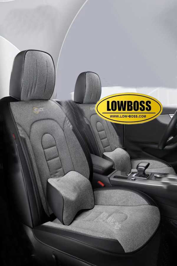Half leather half fabric seat cover best for all seasons 1 Lowboss-Glacier-Blue-Premium-Seat-Covers