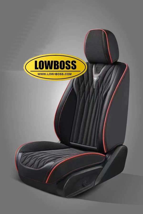 Half leather half fabric seat cover best for all seasons 1 Lowboss-Graphite-Stripes-Premium-Seat-Covers