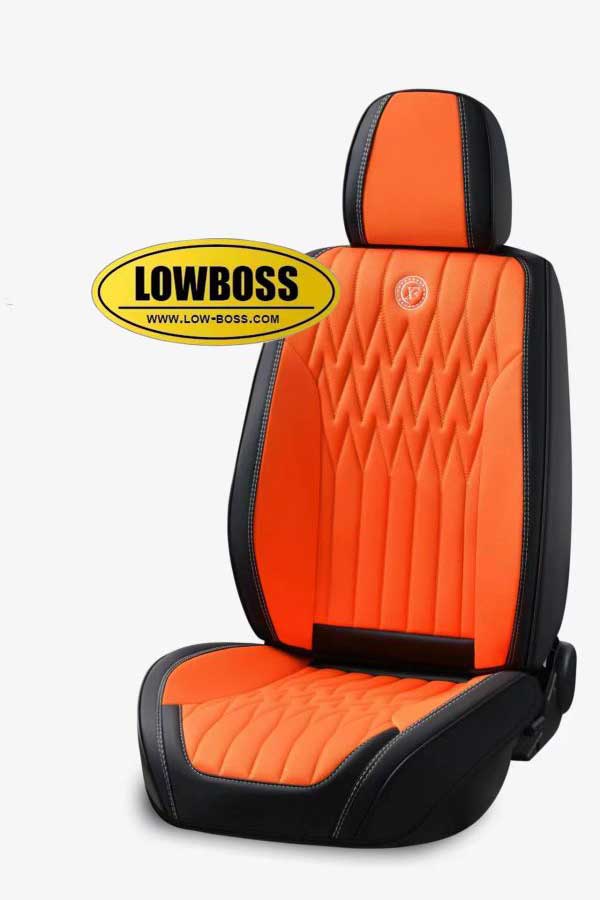 Half leather half fabric seat cover best for all seasons 1 Lowboss-RubineRed-Premium-Seat-Covers