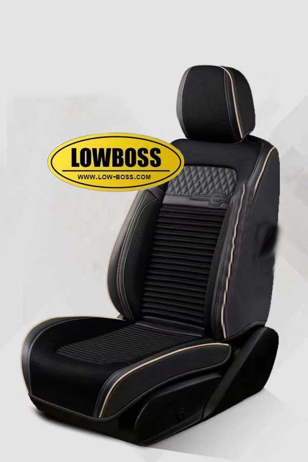 Half leather half fabric seat cover best for all seasons 1 Lowboss-Scarlet-Black-Premium-Seat-Covers